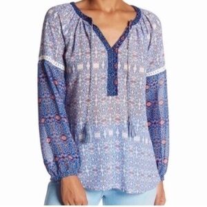 Vintage America Blues Long Sleeve Blouse in Mystic Tiles Blue NWT